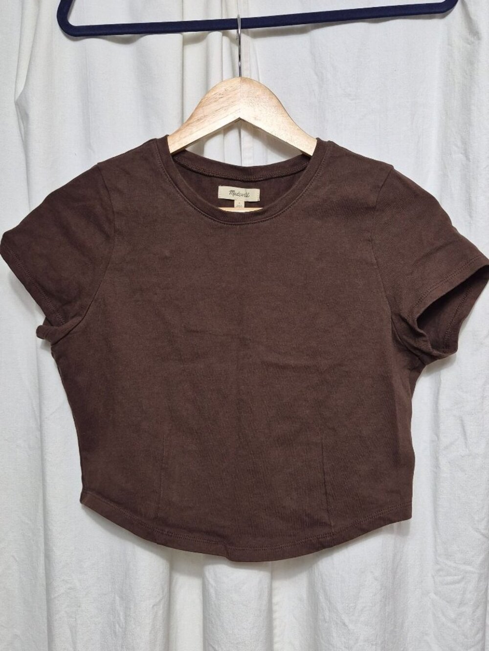 Madewell Small Brown Crop Heavyweight Basic Casual School Jersey Top